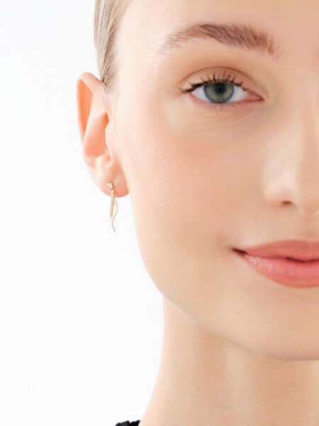 14 K Yellow Gold Dangling Earring with Cubic Zirconia