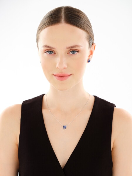 Rhodium Plated Silver Set with Cubic Zirconia