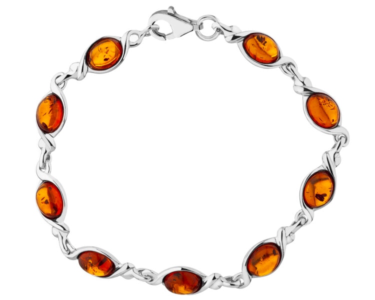 Rhodium Plated Silver Bracelet with Amber