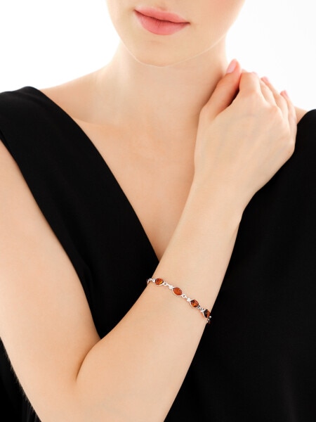 Rhodium Plated Silver Bracelet with Amber