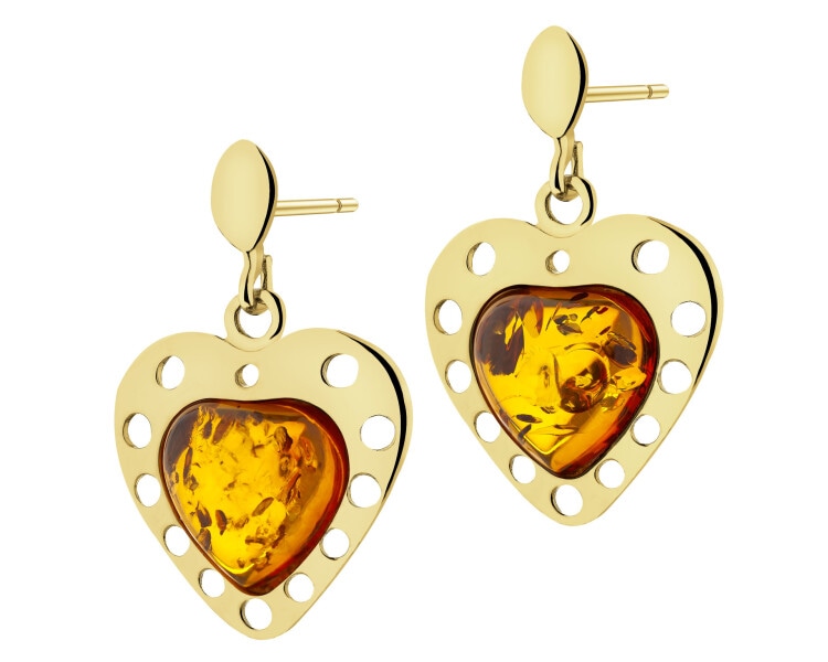 Gold-Plated Silver Dangling Earring with Amber