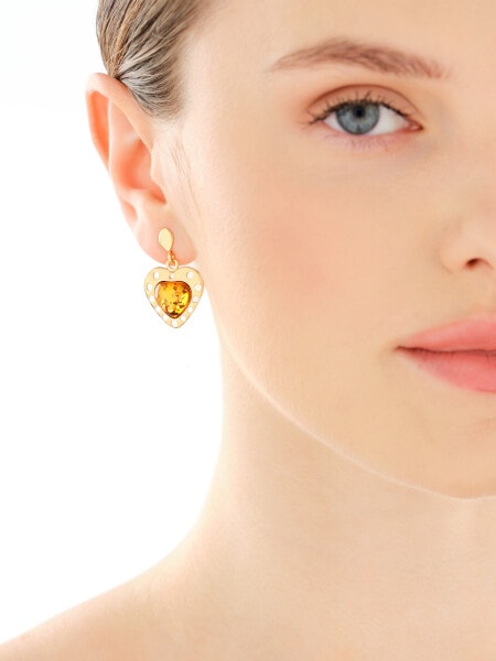 Gold-Plated Silver Dangling Earring with Amber