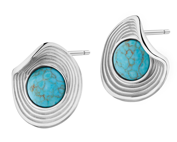 Rhodium Plated Silver Earrings with Synthetic Turquoise