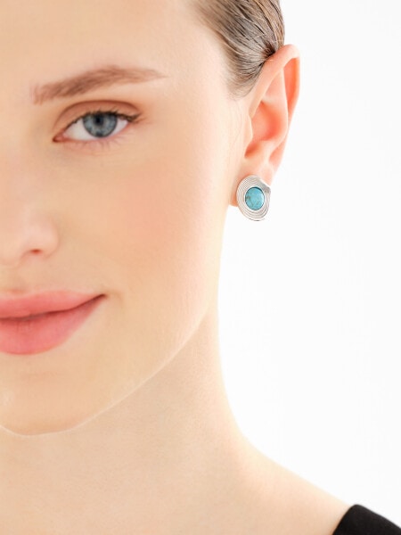 Rhodium Plated Silver Earrings with Synthetic Turquoise