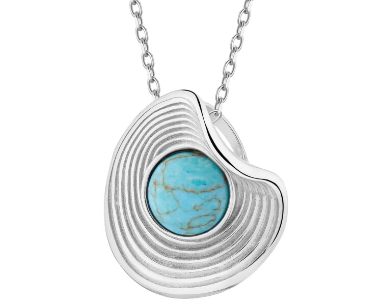 Rhodium Plated Silver Pendant with Synthetic Turquoise
