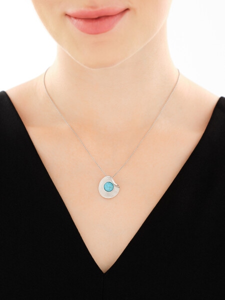 Rhodium Plated Silver Pendant with Synthetic Turquoise