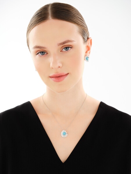 Rhodium Plated Silver Pendant with Synthetic Turquoise