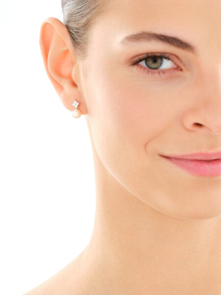 Rhodium Plated Silver Earrings with Pearl