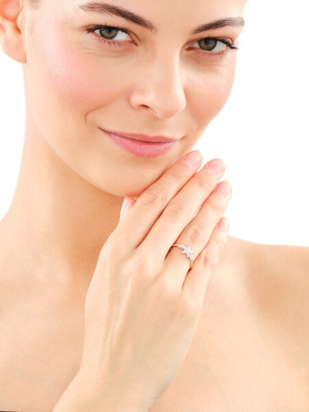 Rhodium Plated Silver Ring with Cubic Zirconia