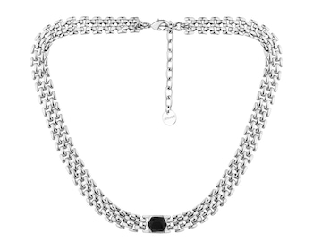 Rhodium-Plated Brass Necklace with Agate