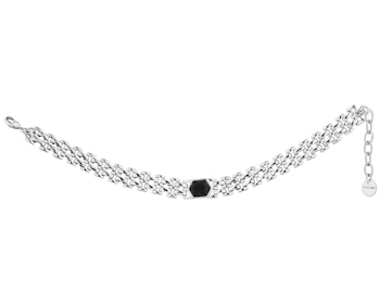Rhodium-Plated Brass Bracelet with Agate