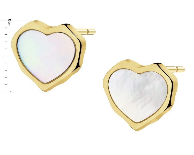 Kolczyki z mosiądzu pozłacane z masą perłową - serca