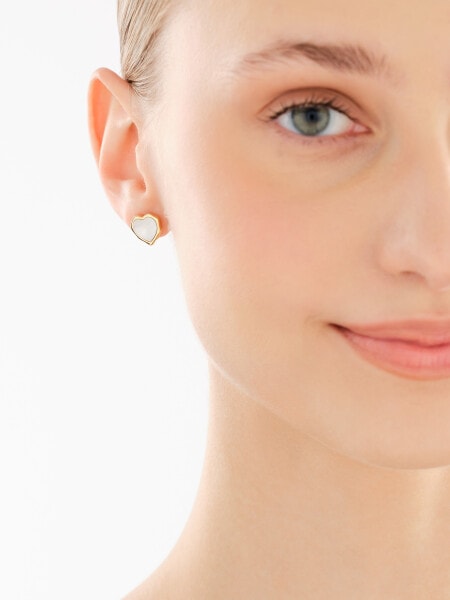 Kolczyki z mosiądzu pozłacane z masą perłową - serca