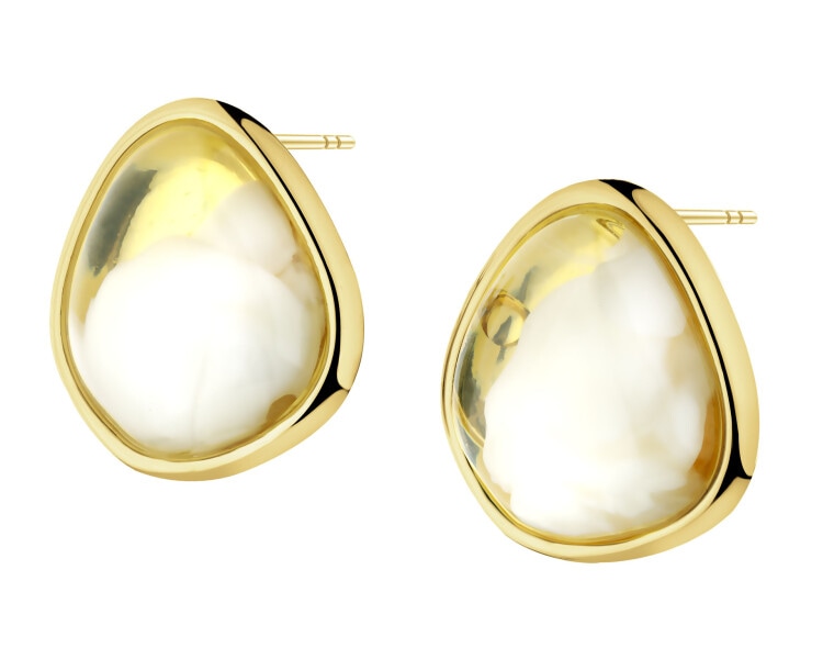 Kolczyki z mosiądzu pozłacane z detalami z masy żywicznej