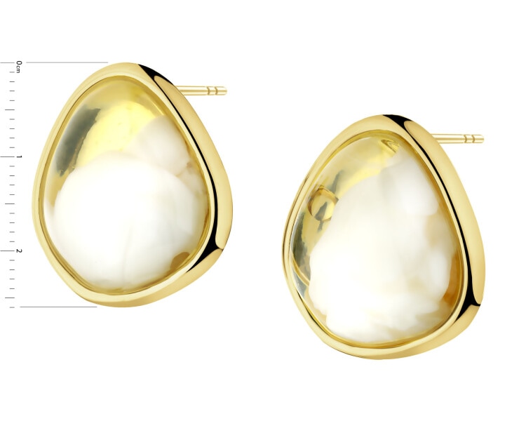 Kolczyki z mosiądzu pozłacane z detalami z masy żywicznej