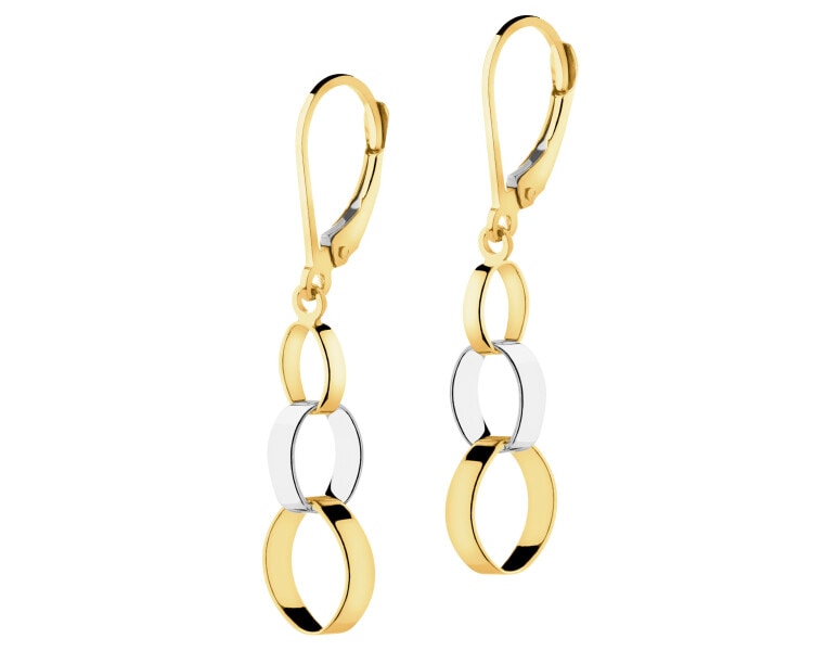 14 K Rhodium-Plated Yellow Gold Dangling Earring
