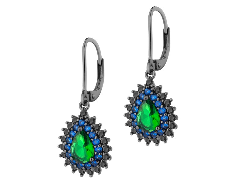 Silver Plated With Black Rhodium Dangling Earring with Cubic Zirconia