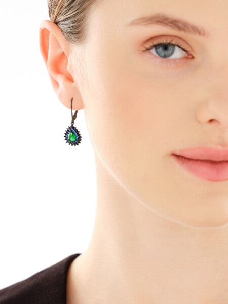 Silver Plated With Black Rhodium Dangling Earring with Cubic Zirconia