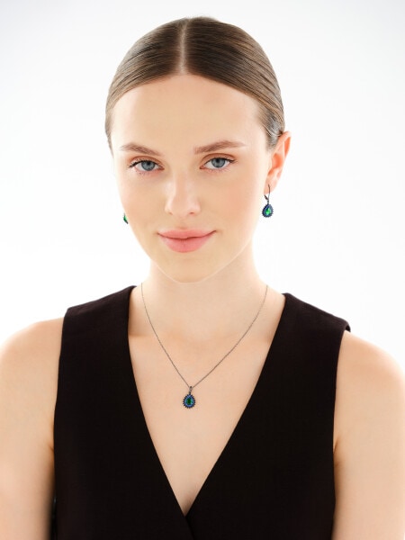 Silver Plated With Black Rhodium Dangling Earring with Cubic Zirconia