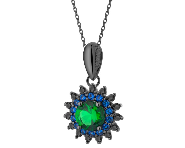 Silver Plated With Black Rhodium Pendant with Cubic Zirconia