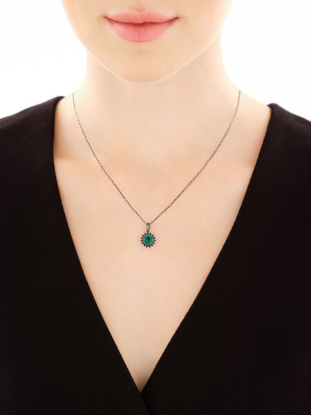 Silver Plated With Black Rhodium Pendant with Cubic Zirconia