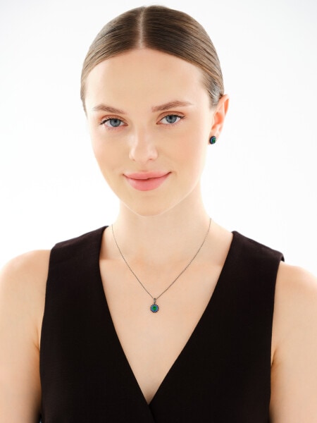 Silver Plated With Black Rhodium Pendant with Cubic Zirconia