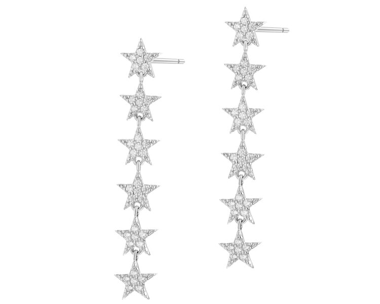 Rhodium Plated Silver Dangling Earring with Cubic Zirconia