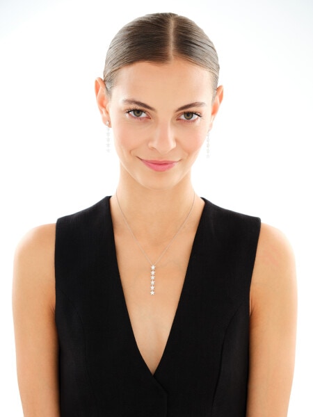 Rhodium Plated Silver Dangling Earring with Cubic Zirconia