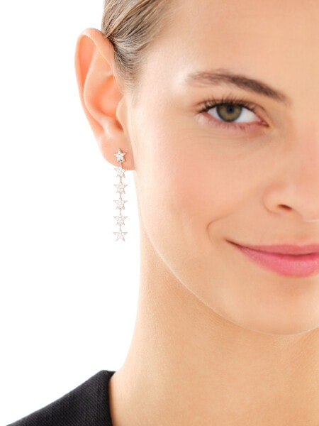 Rhodium Plated Silver Dangling Earring with Cubic Zirconia