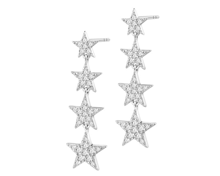 Rhodium Plated Silver Dangling Earring with Cubic Zirconia