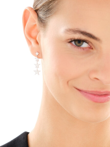 Rhodium Plated Silver Dangling Earring with Cubic Zirconia