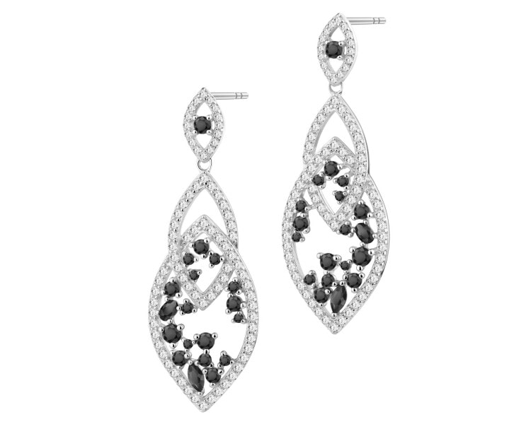 Rhodium Plated Silver Dangling Earring with Cubic Zirconia