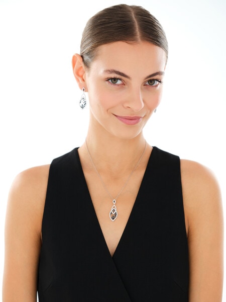 Rhodium Plated Silver Dangling Earring with Cubic Zirconia