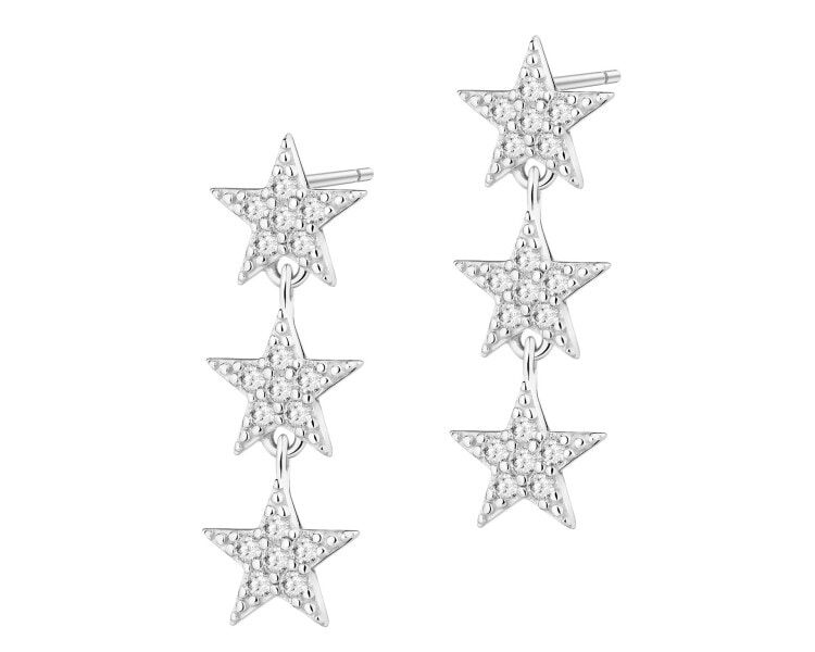 Rhodium Plated Silver Dangling Earring with Cubic Zirconia