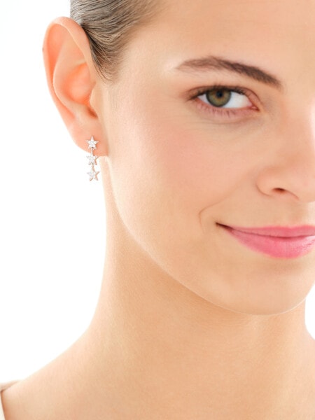 Rhodium Plated Silver Dangling Earring with Cubic Zirconia