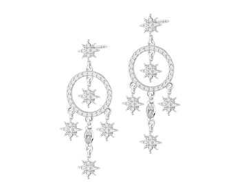 Rhodium Plated Silver Dangling Earring with Cubic Zirconia