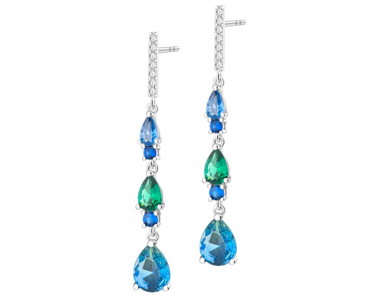 Stříbrné náušnice se zirkony a broušeným sklem