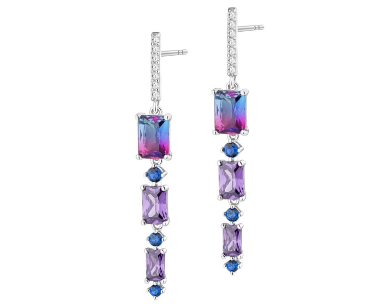 Stříbrné náušnice se zirkony a broušeným sklem