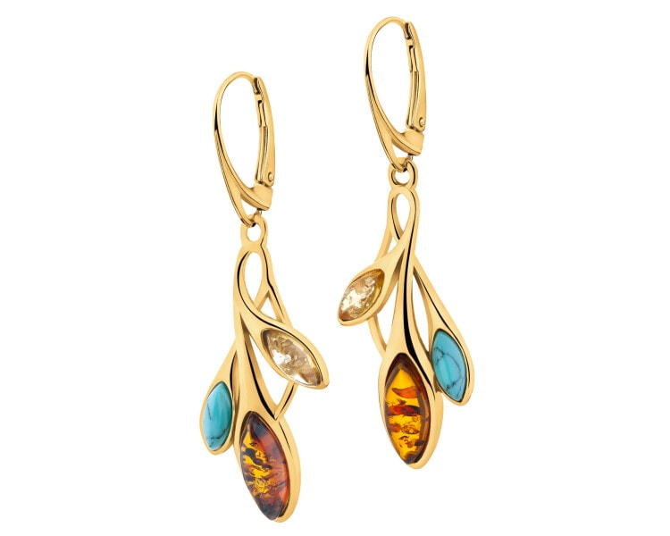 Gold-Plated Silver Dangling Earring with Amber