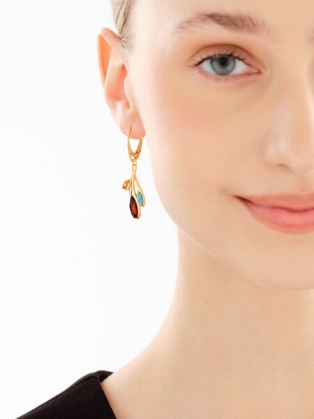 Gold-Plated Silver Dangling Earring with Amber
