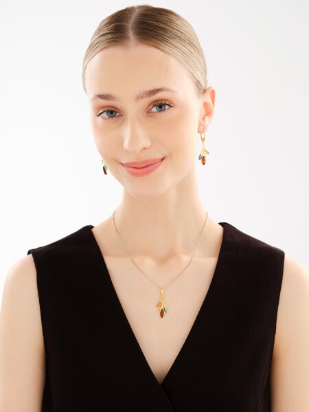 Gold-Plated Silver Dangling Earring with Amber