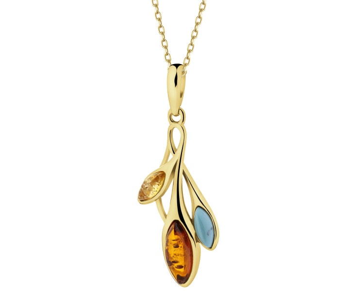 Gold-Plated Silver Pendant with Amber