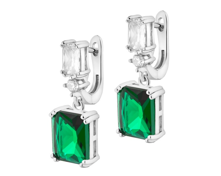 Rhodium Plated Silver Dangling Earring with Cubic Zirconia