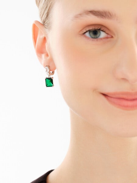 Rhodium Plated Silver Dangling Earring with Cubic Zirconia