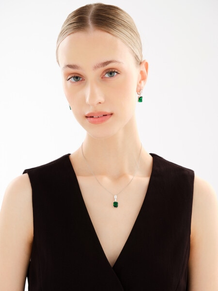 Rhodium Plated Silver Dangling Earring with Cubic Zirconia