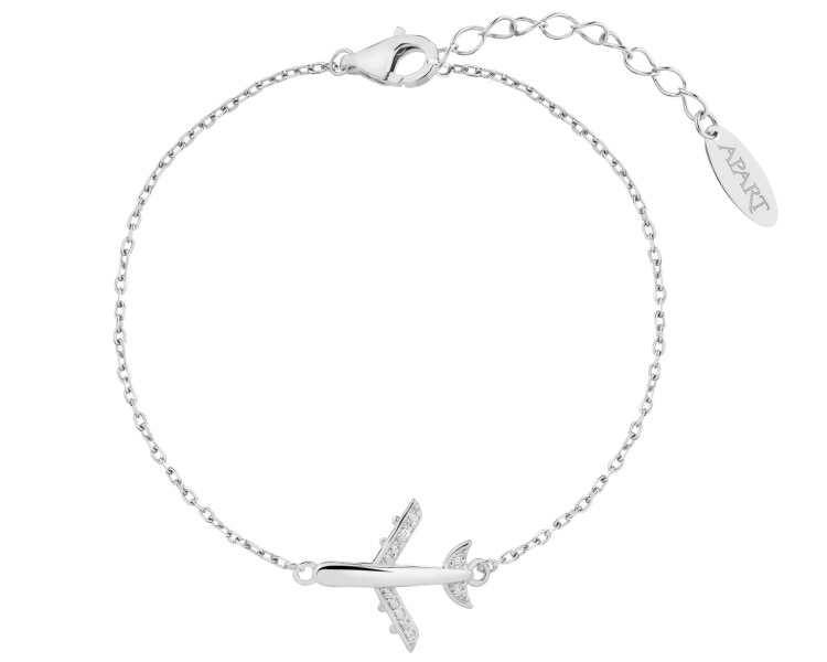 Bransoletka srebrna z cyrkoniami - samolot