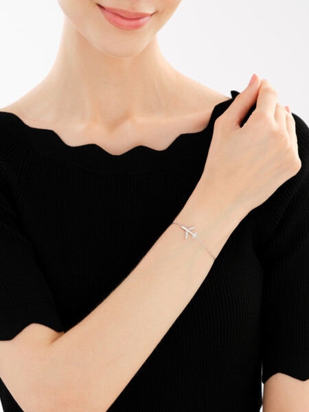 Bransoletka srebrna z cyrkoniami - samolot