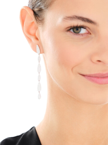 Rhodium Plated Silver Dangling Earring with Cubic Zirconia