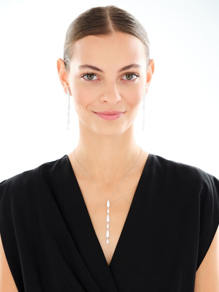 Rhodium Plated Silver Dangling Earring with Cubic Zirconia