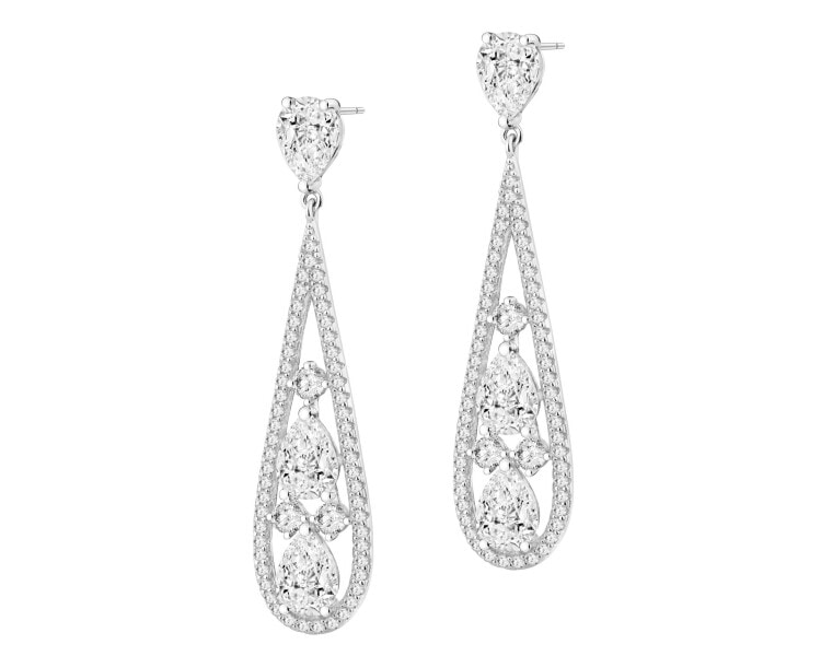 Rhodium Plated Silver Dangling Earring with Cubic Zirconia
